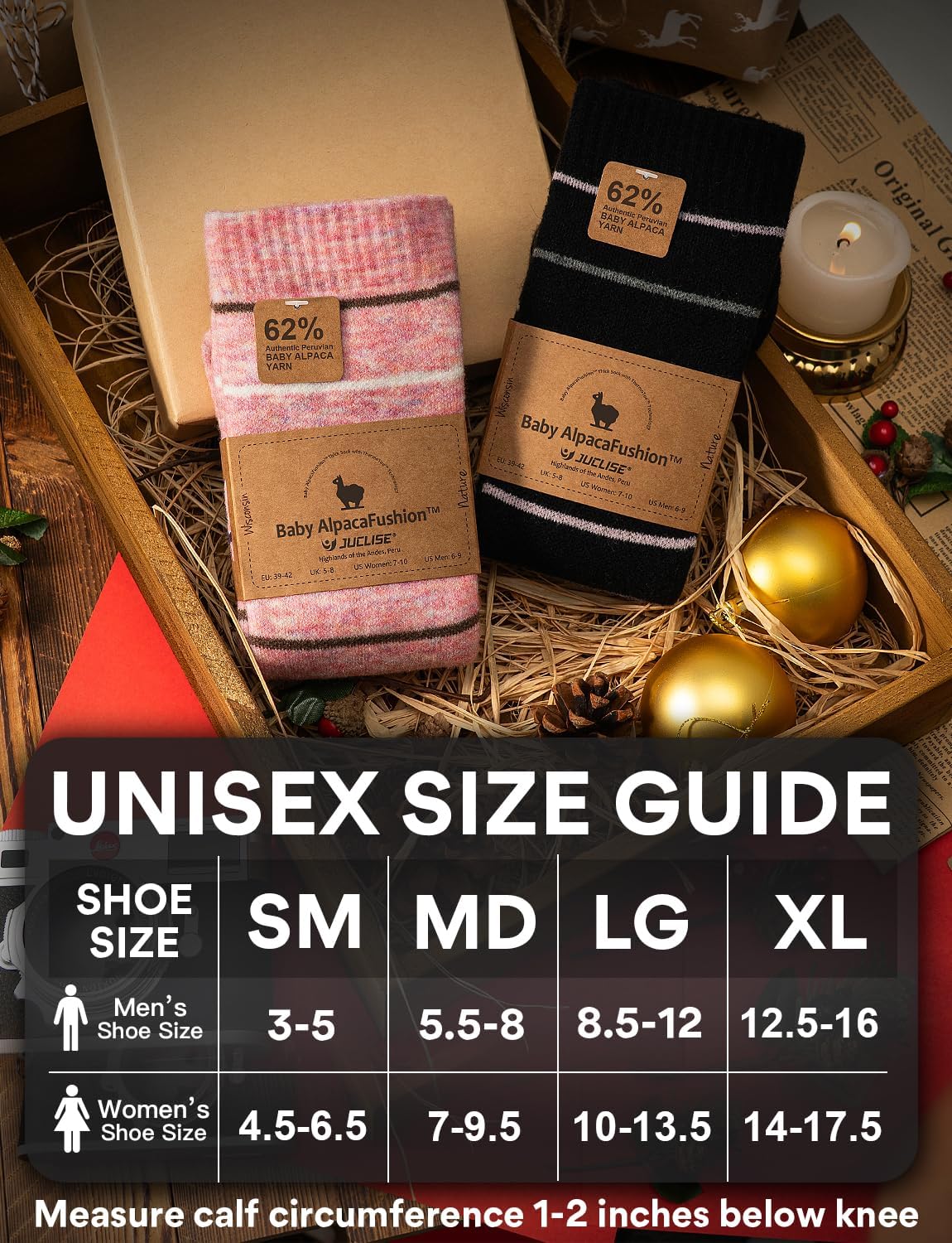 Alpaca Wool Heavyweight 15-25 mmHg Knee High Compression Support Socks Thick Winter Thermal Warm Soft Travel Flying - Image 3