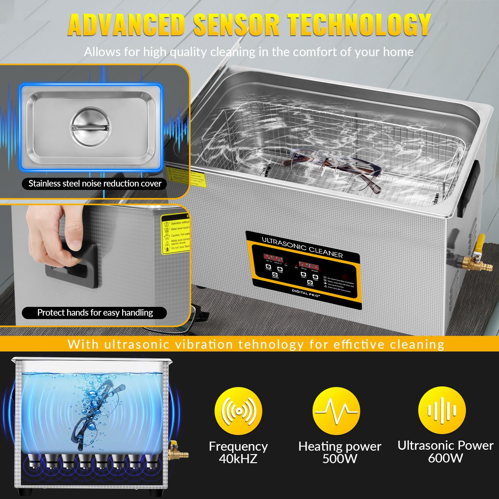 30L Limpiador Ultrasonidos Profesional,Máquina de Ultrasonido con Temporizador Digital Temperatura Ajustable Adecuado para limpiar dentaduras postizas, instrumental de Laboratorio, Relojes