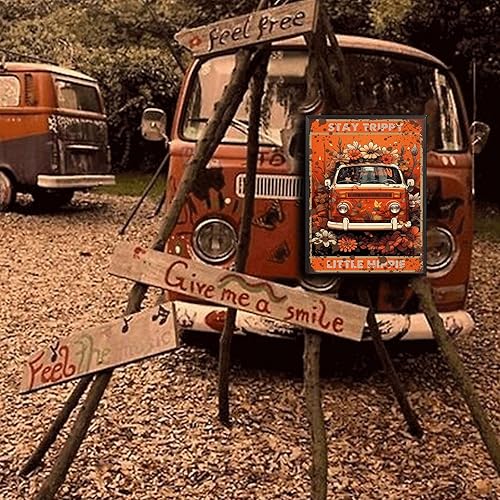 Miniatura 8 de Letrero de hojalata vintage Stay Trippy Little Hippie para tratar el hogar, bar, cafetería, tienda de granja, 8.00 x 12.00 pulgadas con marco de