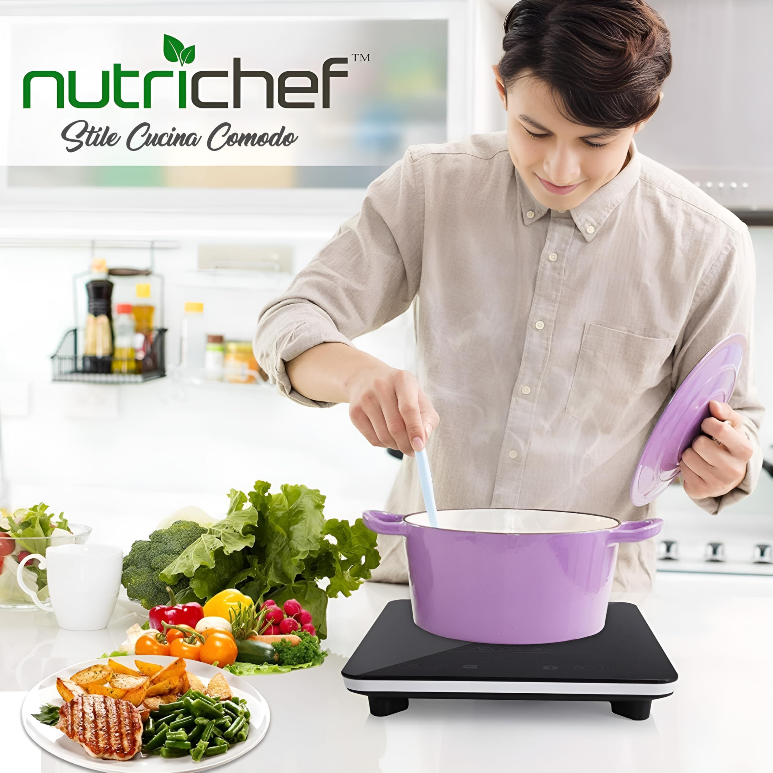 NutriChef - Piastra a Induzione in Vetroceramica - Piano di Cottura Portatile con Bruciatore Elettrico 2000 Watt