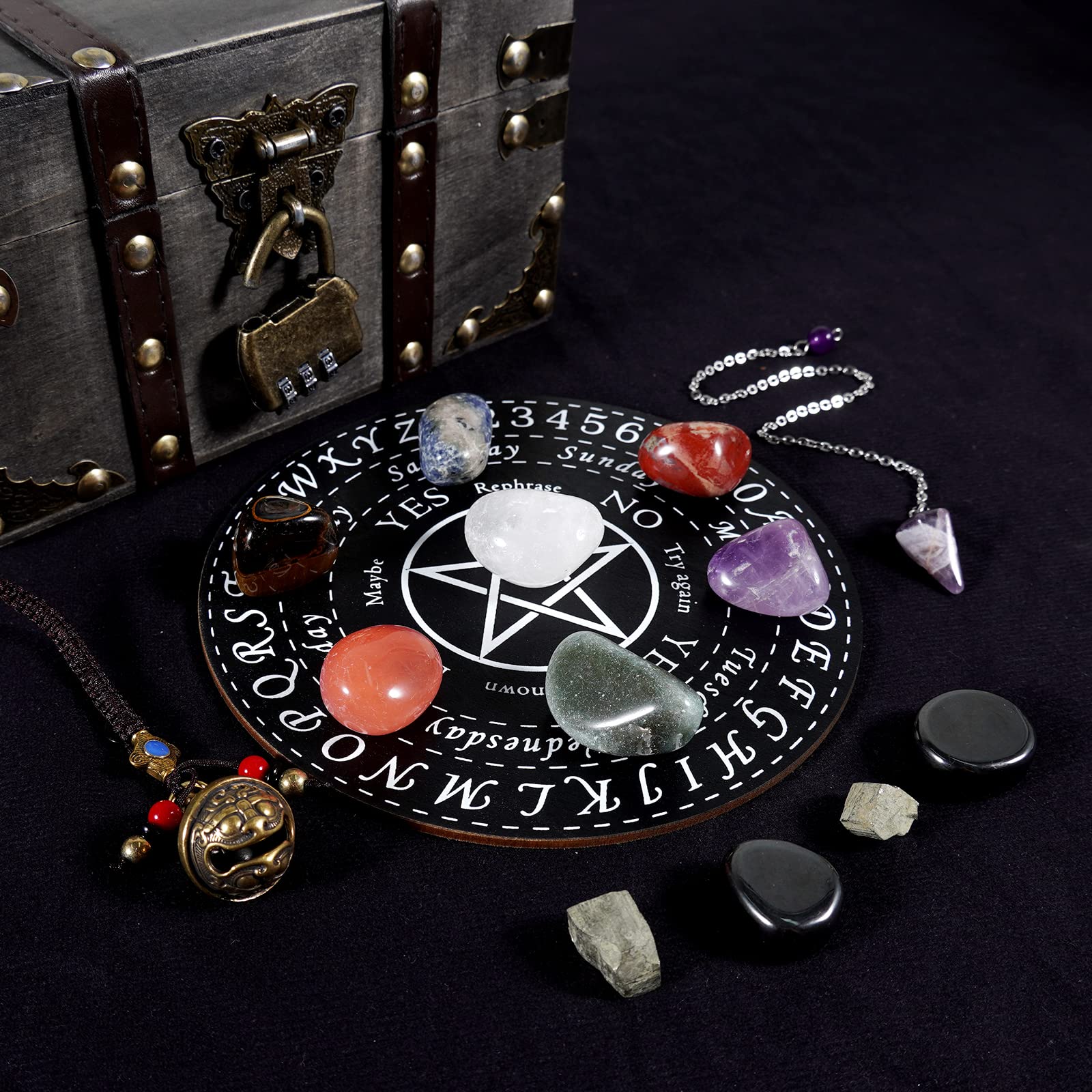 soulnioi 15pcs Healing Crystal Set including Wooden Box for Beginners: 7 Chakra Tumble Stones, Amethyst Pendulum, Hematite - Image 4