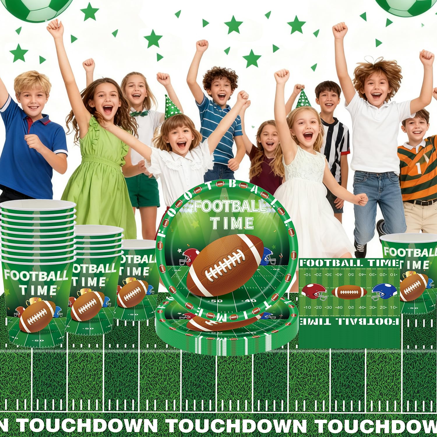 Rugby - Set di stoviglie per feste, 61 pezzi, tema sportivo, decorazione per feste, articoli di compleanno per bambini, piatti da rugby (20 ospiti)