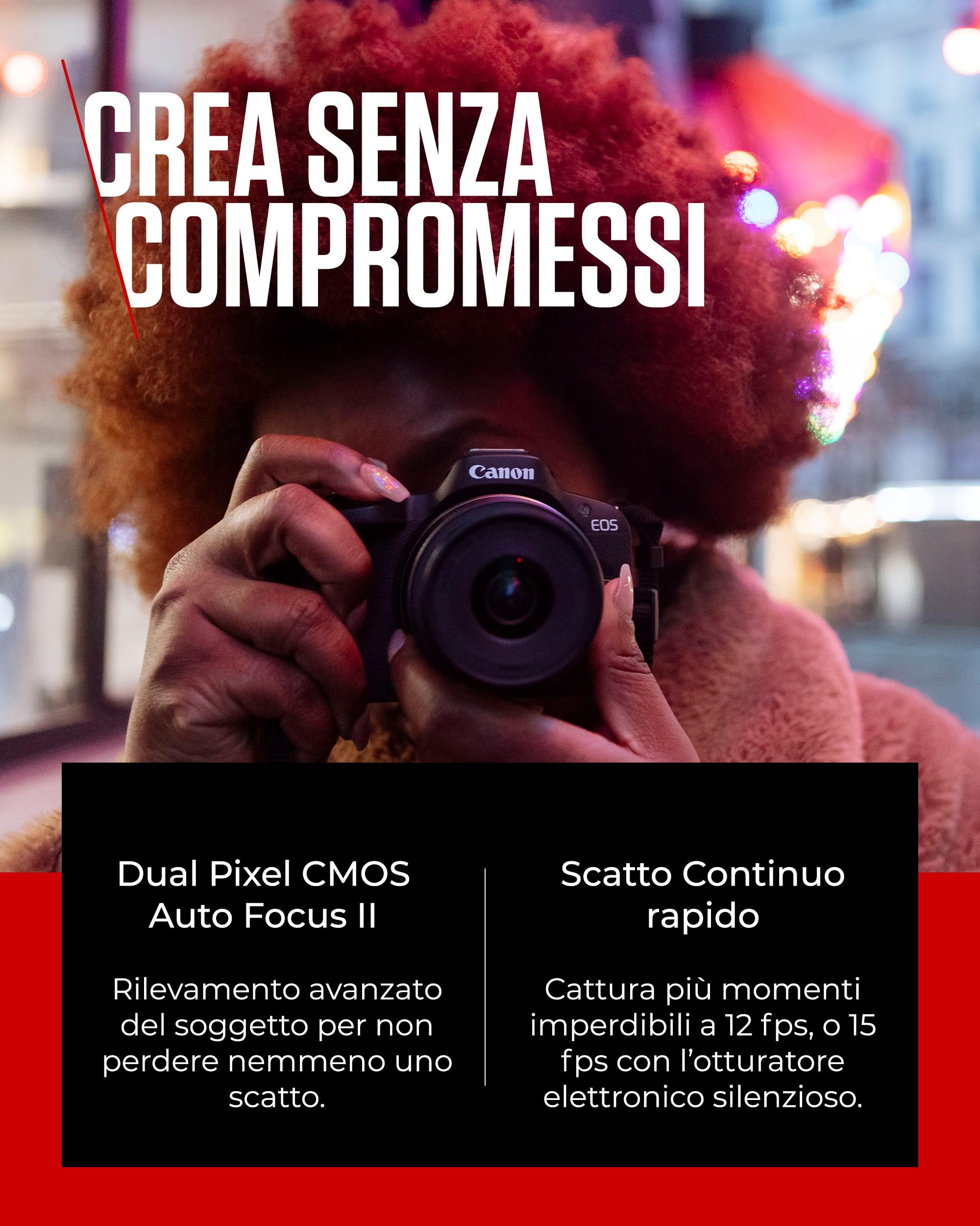 Canon EOS R50 APS-C Mirrorless + RF-S 18-45 + 75-300mm Kit Doppio Zoom (24,2 Mp,- Fino a 15fps, DIGIC X, Video 4K UHD Fino 30p, Dual Pixel CMOS Auto Focus II, Disp, Lay Touch Ordinetabile 7,5 cm)