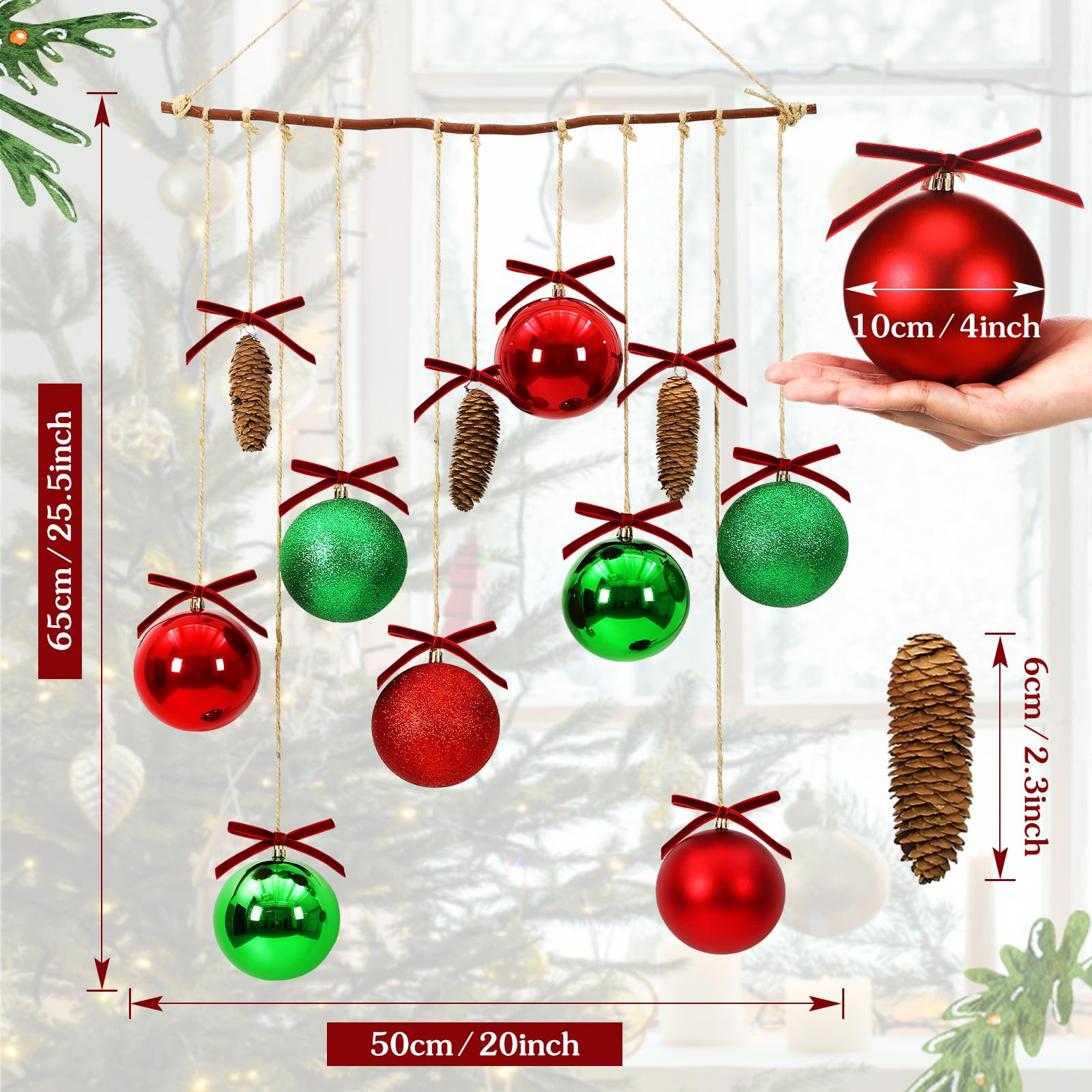 GlikCeil Grande boule de Noël à suspendre - Décoration murale bohème rustique pour Noël, salon, salle à manger, salle de bain, chambre à coucher, cuisine