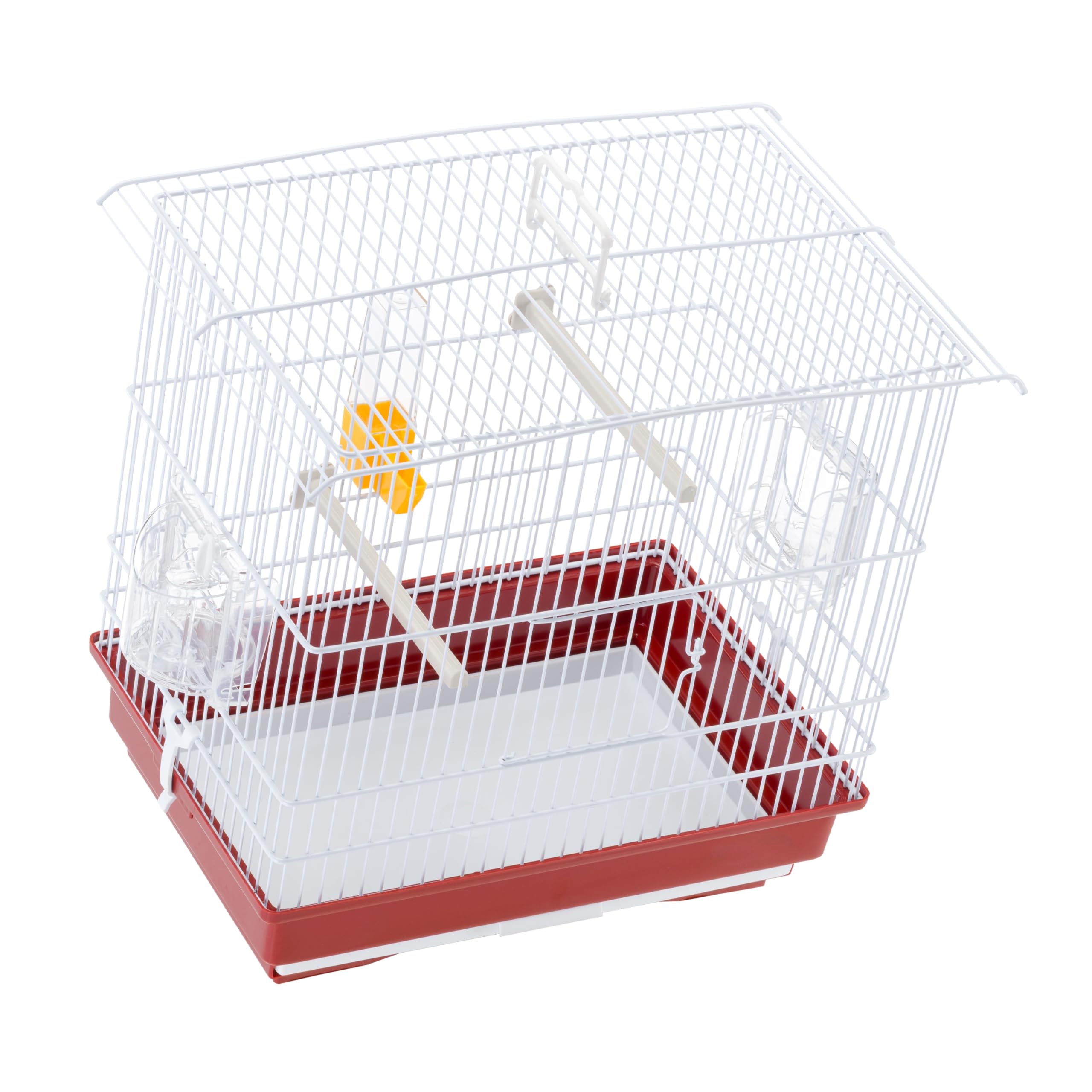 Ferplast Gabbia per canarini e piccoli uccelli esotici GIUSY Gabbietta rettangolare per uccellini, Completa di accessori e mangiatoie girevoli, robusto metallo verniciato Bianco e fondo in plastica Rosso, 39 x 26 x h 37 cm