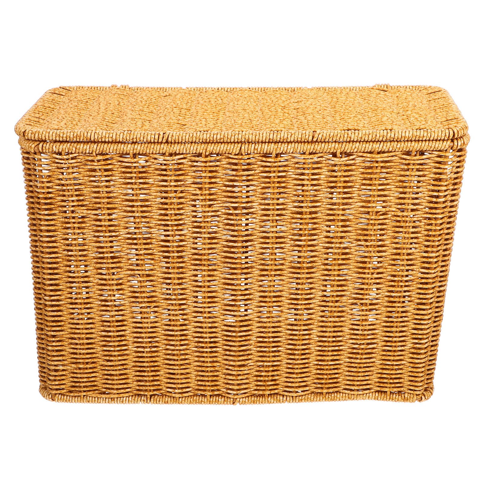 PRETYZOOM Cesta de Almacenamiento Tejida Rectangular con Tapa y Asa, Caja Multiusos de Plástico para Verduras y Objetos Diversos, Adecuado para Decoración y Escritorio
