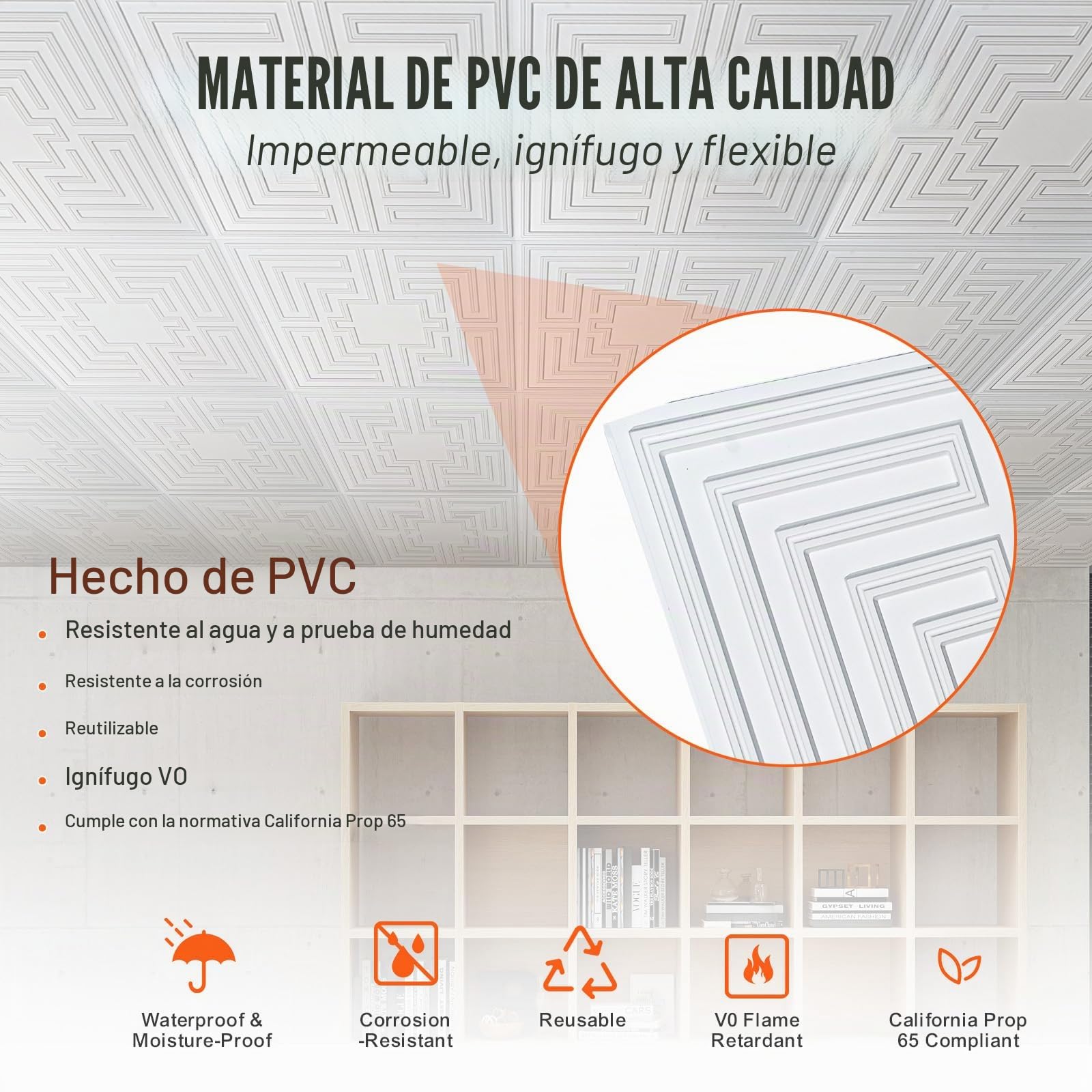 VEVOR Paneles para Techo Suspendidos, Paquete de 12, Láminas de PVC de Primera Calidad, Fácil Instalación/Corte, Plástico, para Decoración del Hogar/Oficina, Patrón de Eco Blanco, 605 x 605 mm