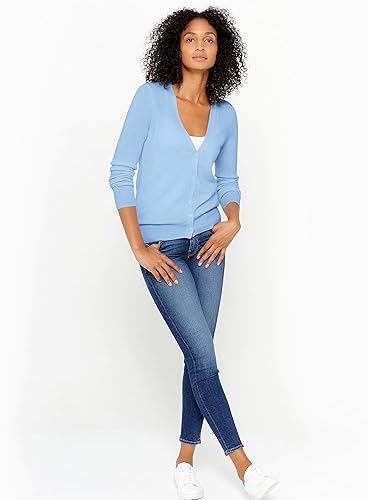 Miniatura 4 de State Cashmere Cárdigan de manga larga con cuello en V y botones para mujer, 100% cachemira pura