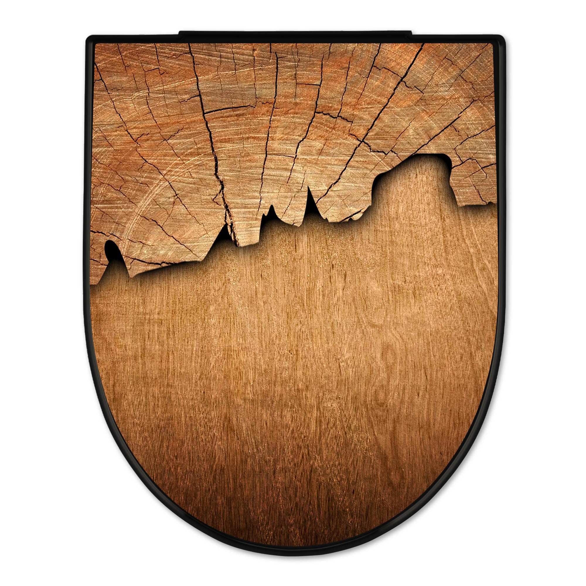 banjado WC Sitz mit Absenkautomatik D Form - Toilettendeckel mit Absenkautomatik D Form - Klodeckel Softclose - stabile Klobrille - Toilettensitz Schwarz - Motiv Holz