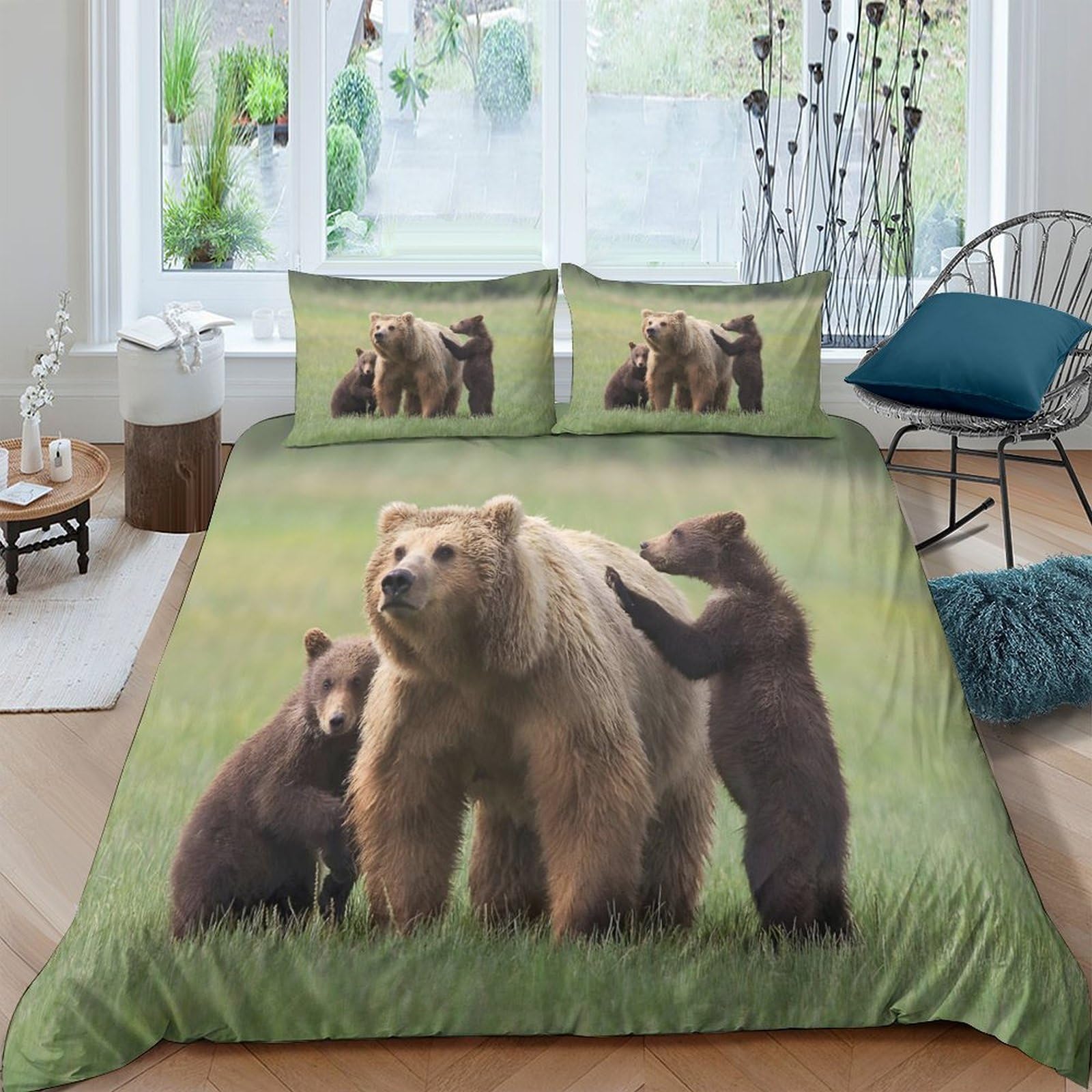 Ctjqhvkz Style-2 3D Printed Brown Bear Family Fitted Sheet Microfiber Soft Breathable Forest Wildlife Mattress Cover For Bedroom Decor Single（135X200cm）