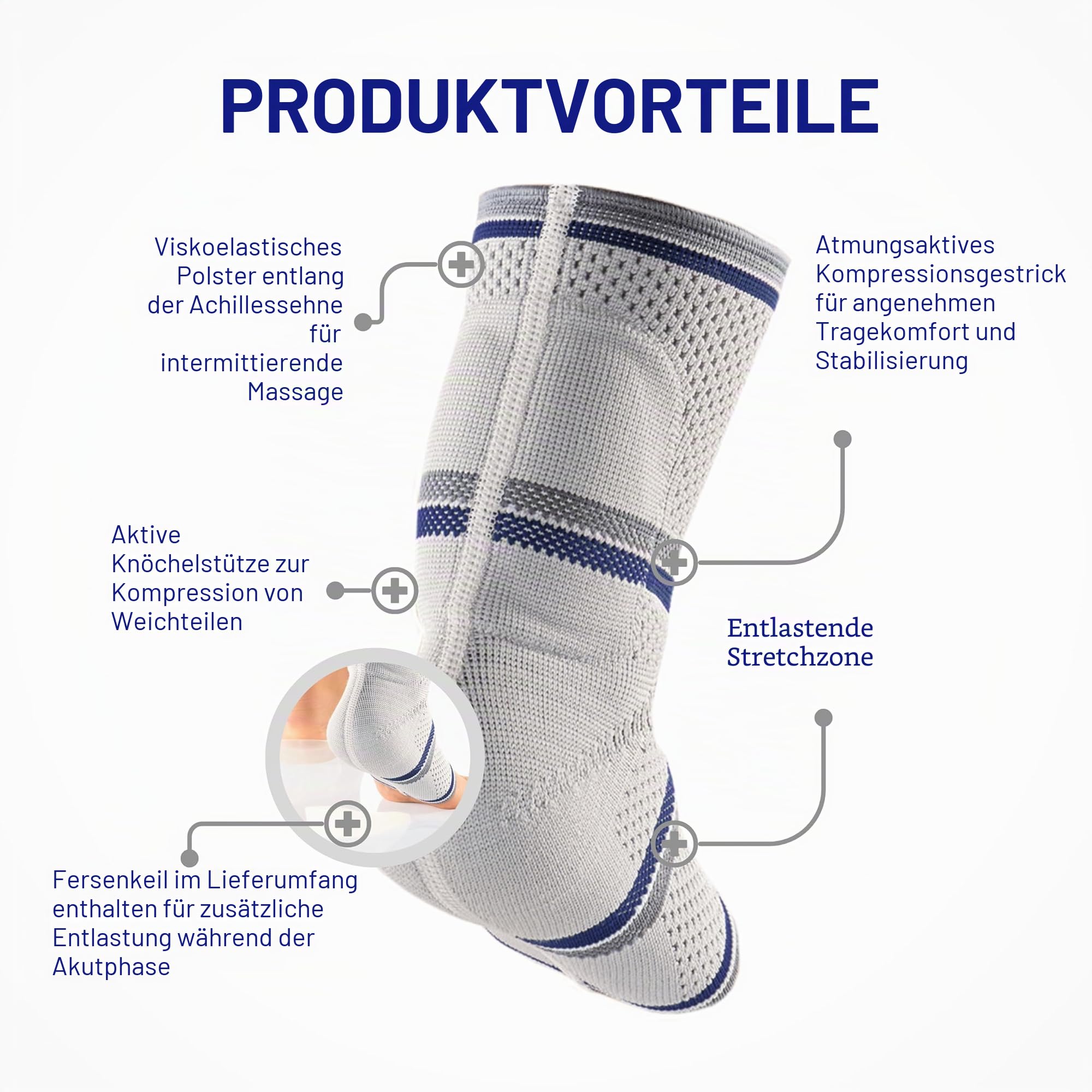 bort 054900 large silber AchilloStabil ECO Achillessehnenbandage rechts und links gleich, large, silber