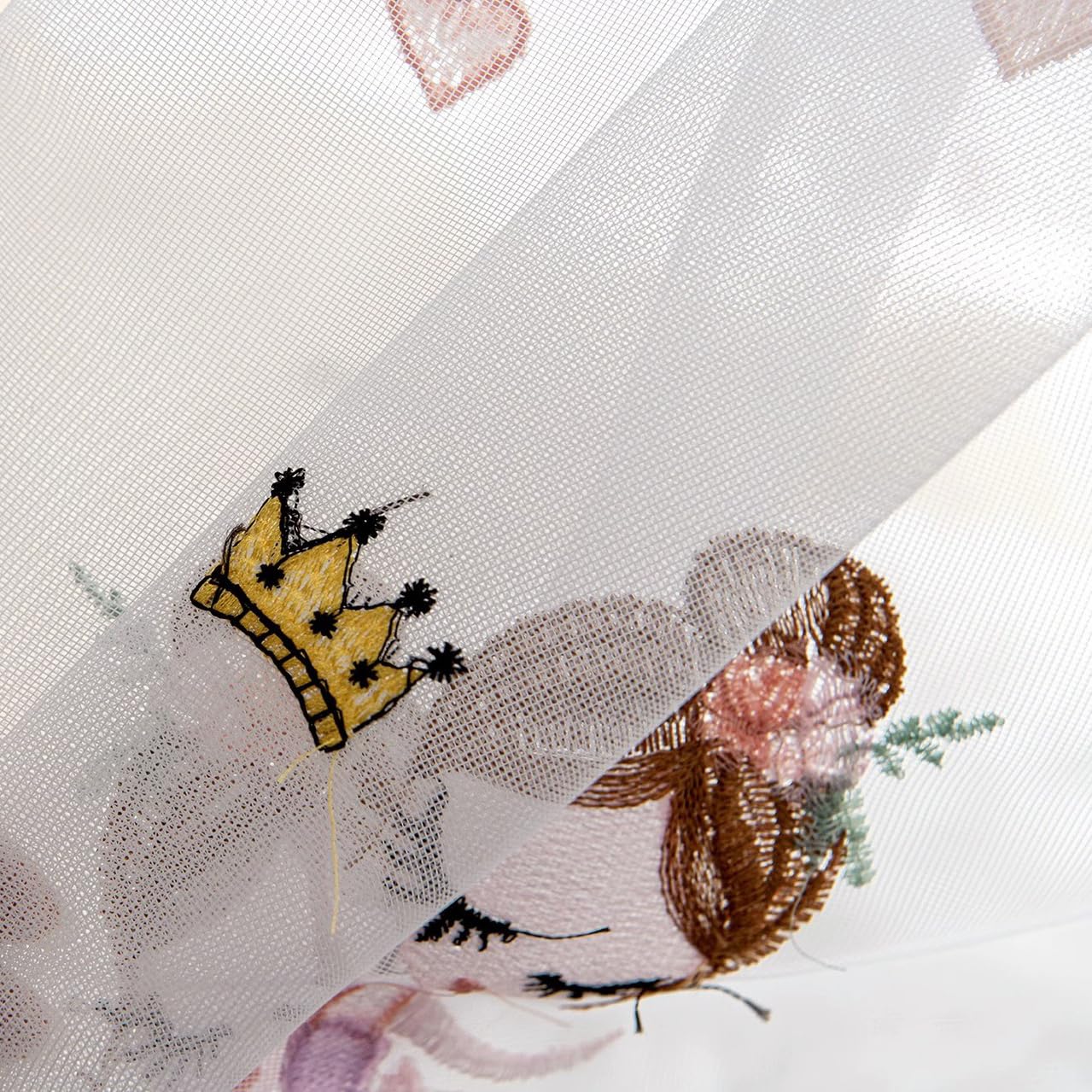 Kinderzimmer Gardinen Transparent Rosa Ballerina Mädchen Krone Herzen mit Ösen Voile Vorhang Durchsichtig Kinder Baby Ösenschal Fenstervorhang 2er Pack 140x175
