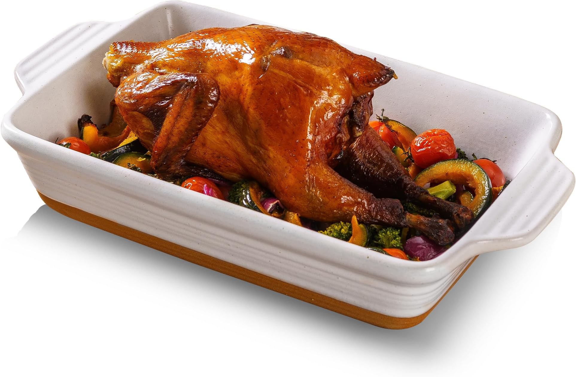 Casserole Dish Cookware , 14.5" Lasagna Pan Deep for Oven, Ceramic Baking Dish, Large Baking Pan with Handles, Durable Bakeware for Lasagna Cake Chicken Turkey, Wedding Housewarming Christma Gift, White
