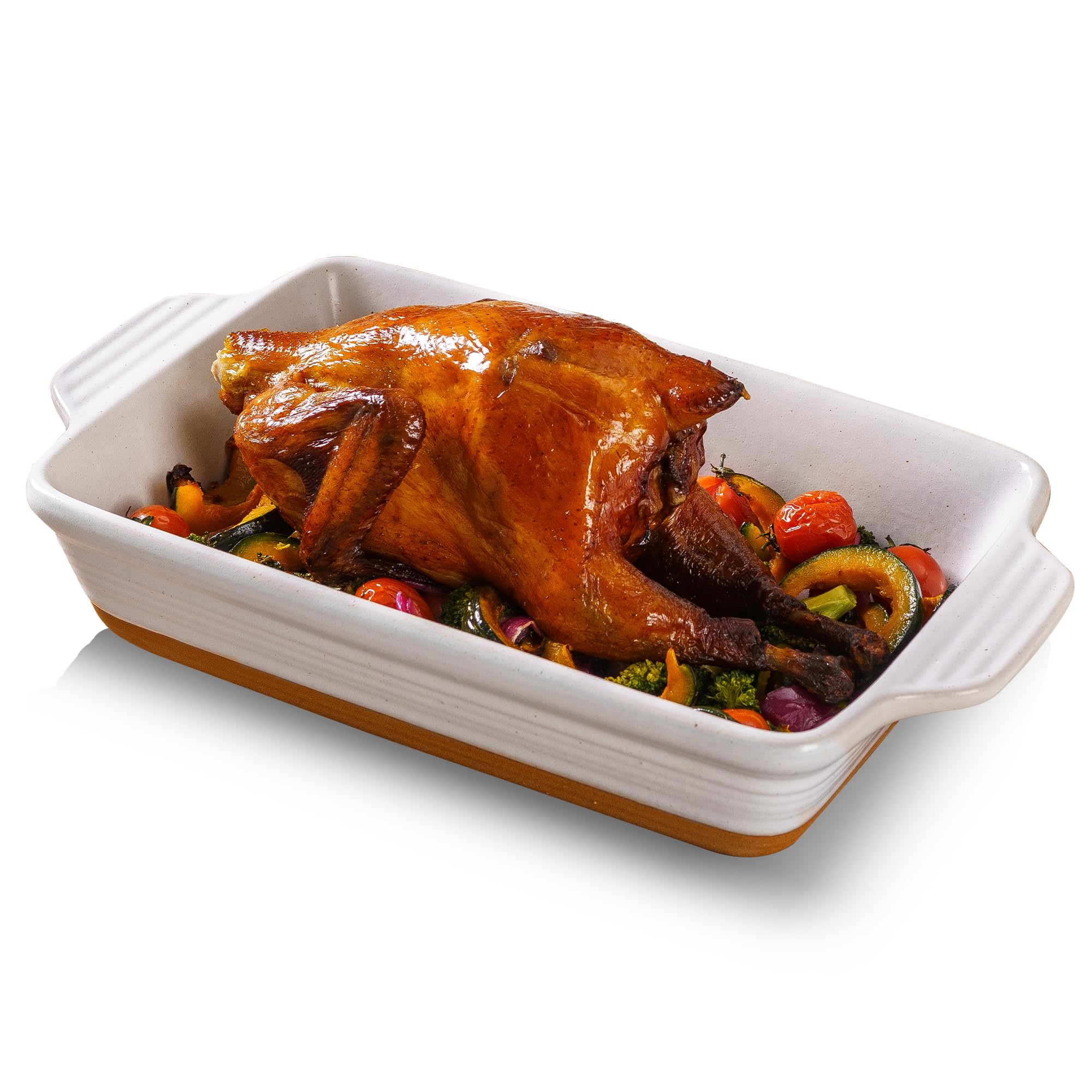Casserole Dish Cookware , 14.5" Lasagna Pan Deep for Oven, Ceramic Baking Dish, Large Baking Pan with Handles, Durable Bakeware for Lasagna Cake Chicken Turkey, Wedding Housewarming Christma Gift, White