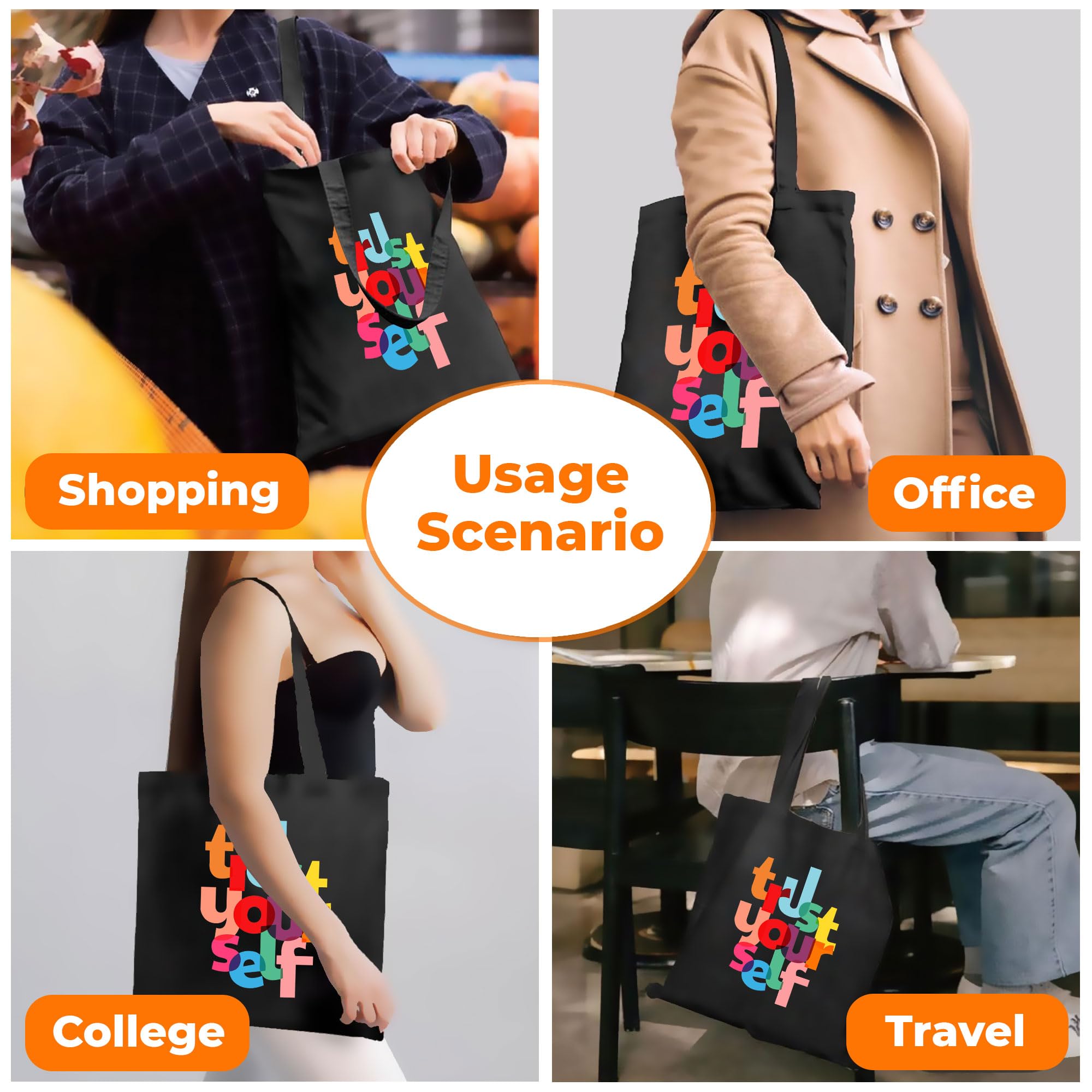 Goelite Trust Yourself Tote Bag For Women With Zipper | Canvas Cloth Totes Suitable For Grocery, Shopping, Girls College And Daily Use | Aesthetic Stylist Look Travel Handbag For Multipurpose Use 4