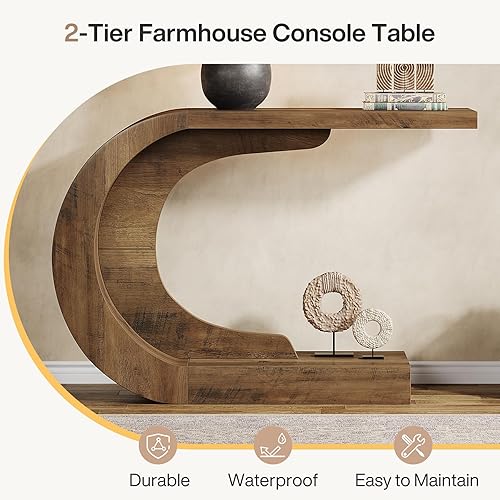 Miniatura 6 de Tribesigns Mesa consola moderna de 43.3 pulgadas para entrada, casa de campo rústica en forma de C para sala de estar, pasillo, entrada, vestíbulo,