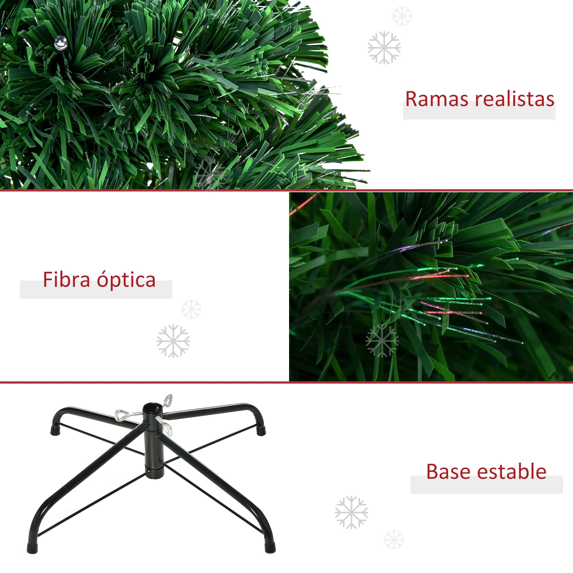 HOMCOM Árbol de Navidad 150cm con Soporte Fibra Óptica LED Multicolor
