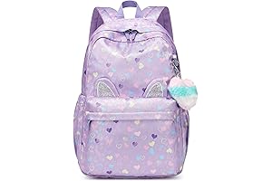 Kids Cat Ear Backpack Girls School Backpack Purple Waterproof Lightweight for over 6 Years Old