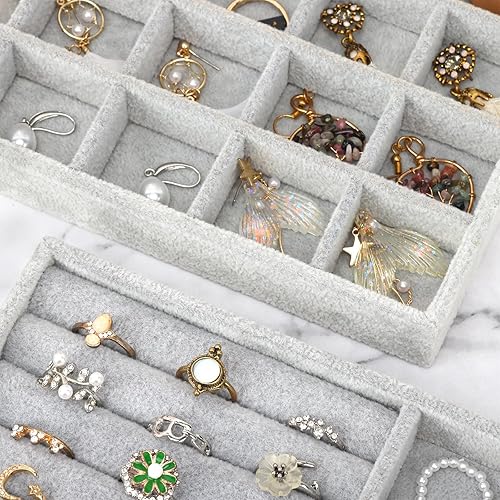 Miniatura 5 de Fixwal Juego de 4 organizadores de joyas de 9 pulgadas, bandejas de joyería para cajones, apilables, divididas y perfectas para anillos, collares,
