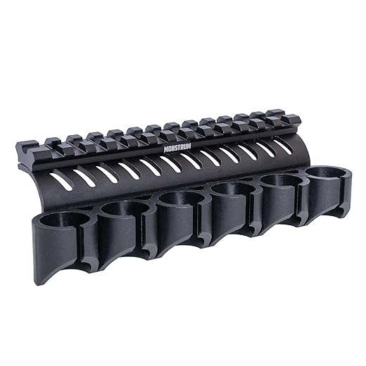 Monstrum Side Mounted 12 Gauge Shotgun Shell Holder with Picatinny Rail Mount for Drilled and Tapped Remington 870 Model Receivers