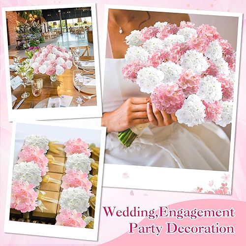 Miniatura 3 de Tigeen 100 flores artificiales de hortensias a granel de 7.48 pulgadas con tallos extraíbles, flores sintéticas, decoración de boda para el hogar