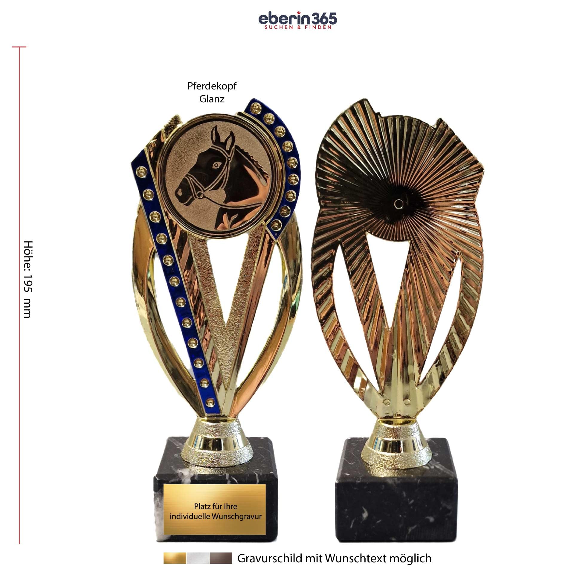· Reitsport Pokal · REIT Pokal · Pferd · Turnierreiten · Hobby Horsing · Turnierschleife blau/Gold · Ehrenpreis · Pokal mit Wunschgravur · 2 Pferde Motive wählbar
