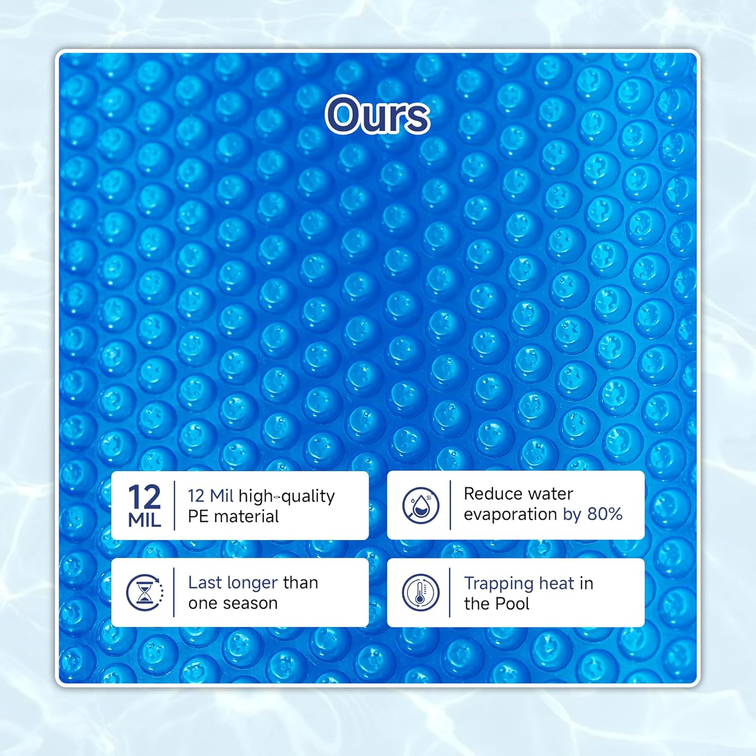Real Relax Durable 12-mil Solar Pool Cover for Inground & Above Ground Pools, Heavy-Duty Heat Retaining Bubble Blanket for Irregularly Shaped Pool, Blue (16×32FT)