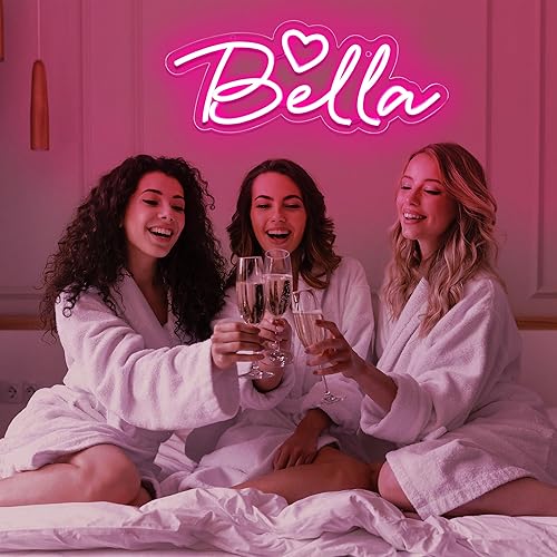 Miniatura 6 de Letrero de neón grande con nombre de Bella para decoración de pared, luz LED de neón para dormitorio de niños, decoración de fiesta de cumpleaños,
