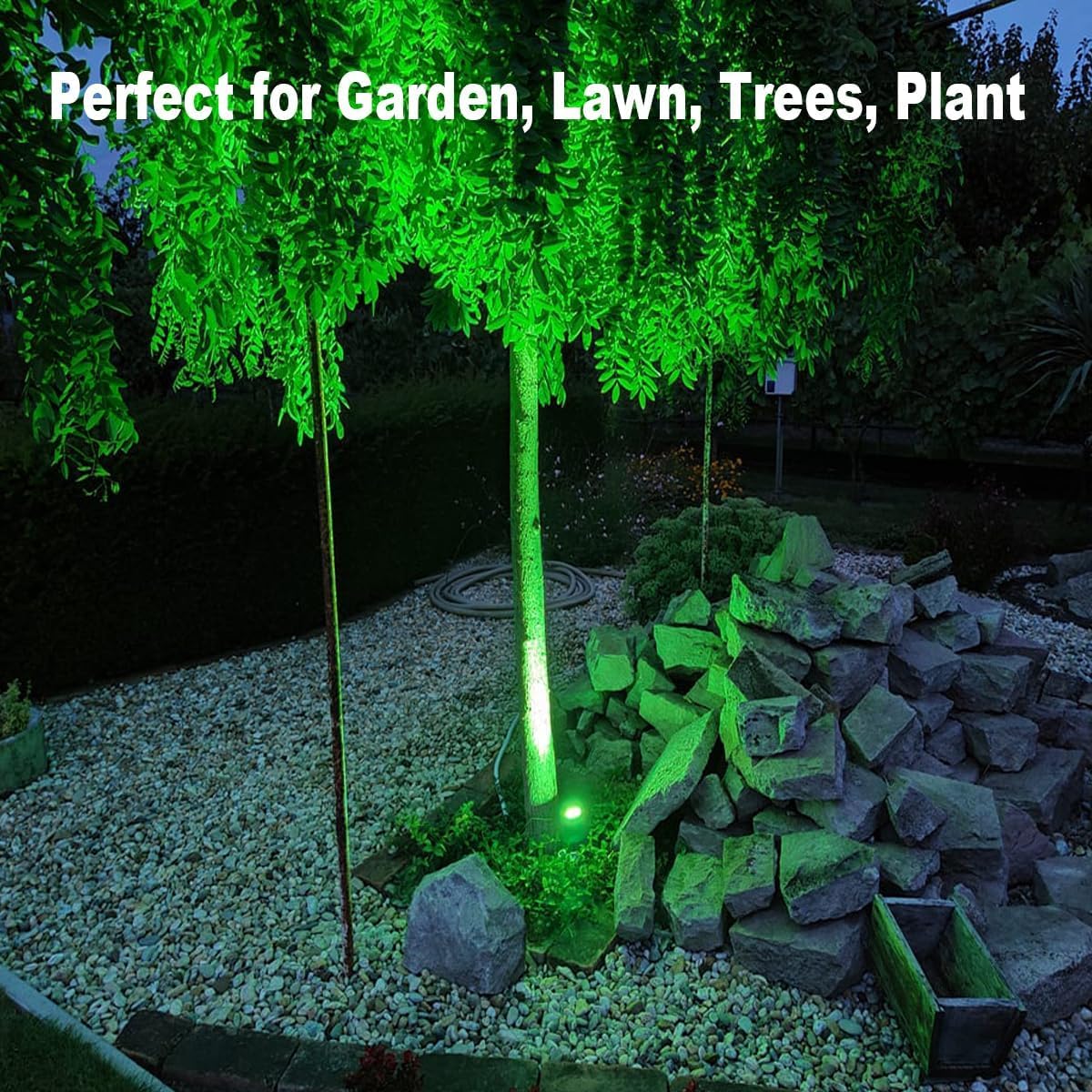 OMSEN Focos LED de Jardín con Estaca Luz Verde, Bombillas GU10 Reemplazables, Cuerpo de Aluminio IP67, Focos Exterior Jardin Verde para Paisaje, Árboles, Plantas, Césped, Kit de 4