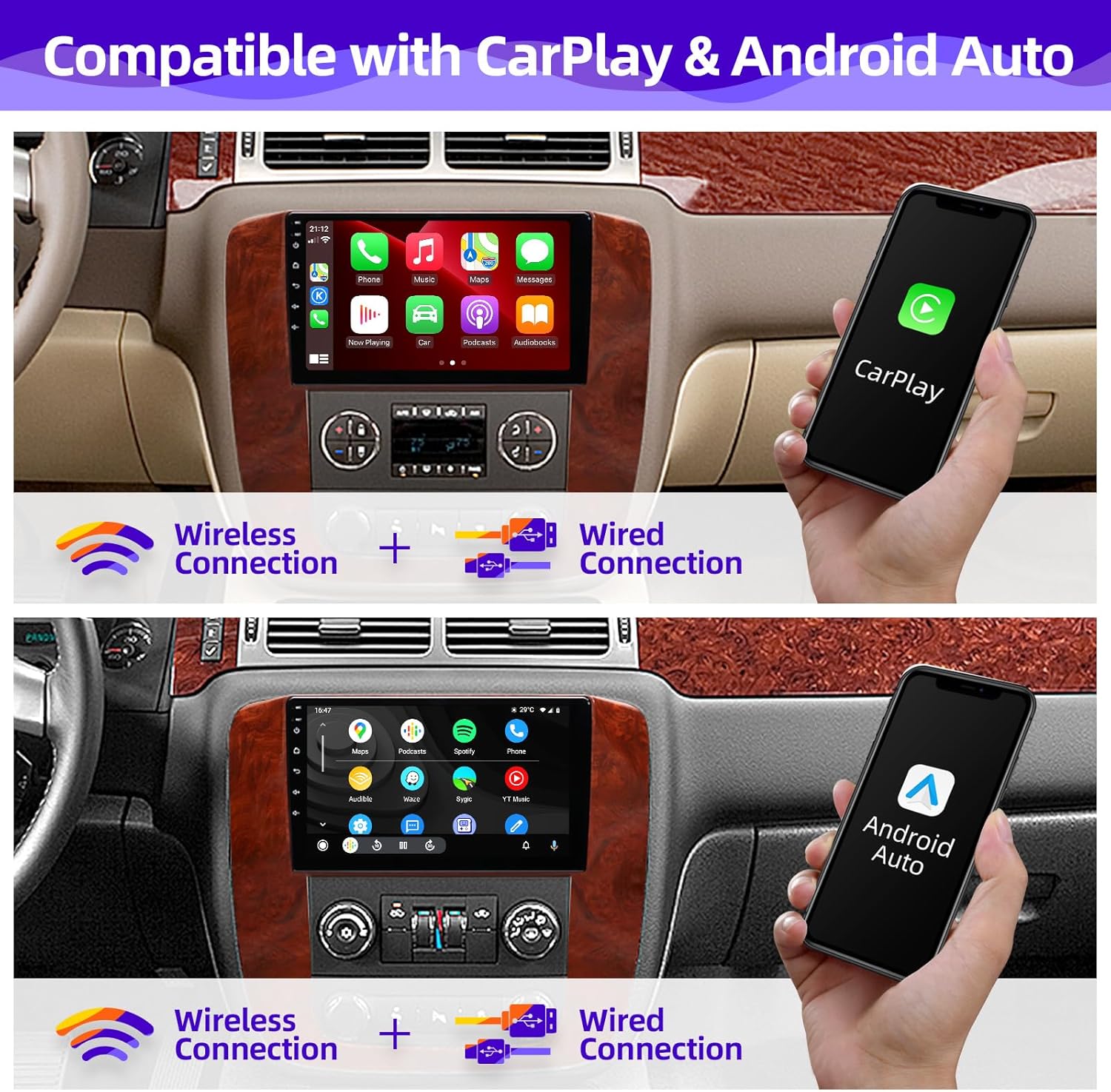 for Chevrolet Tahoe Suburban GMC Yukon 2007-2013 Car Radio Compatible with Wireless Carplay Android Auto TouchScreen Android Car Stereo Bluetooth GPS FM/AM WIFI Navigation 8croe 4+64GB Head Unit