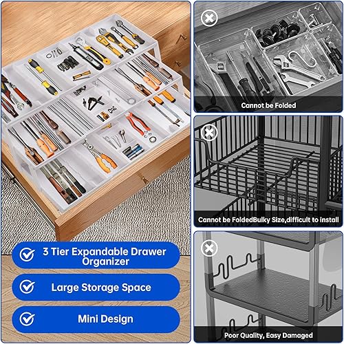 Miniatura 7 de Organizador de cajones inteligente de varios niveles, organizador de cajones de basura plegable ajustable para cocina, baño, oficina y dormitorio,