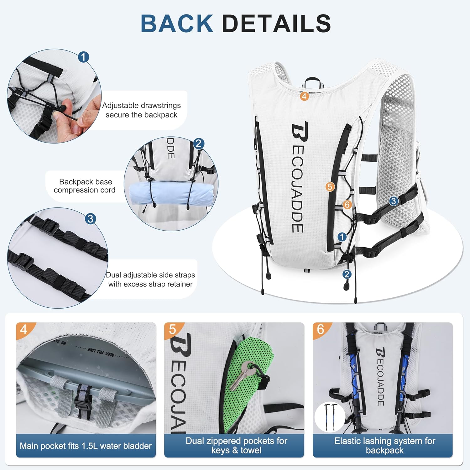 Running Vest Hydration Backpack for Men Women, 5L Lightweight Running Backpack Hydration Pack for Marathon, Trail, Cycling, Hiking, Jogging - Image 3