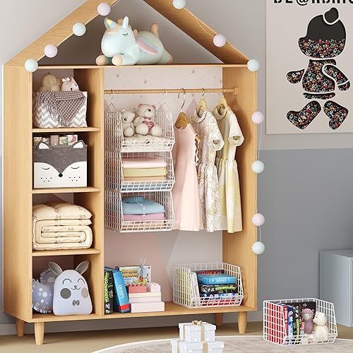 Miniatura 6 de X-cosrack Organizador colgante de armario de 4 niveles, estantería plegable con 2 ganchos para colgar, 5 ganchos en S, cesta de almacenamiento de