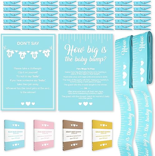 Party Hearty Divertidos juegos de baby shower para niños, juego de 2 Qué tan grande es el bulto y no digas bebé Azul