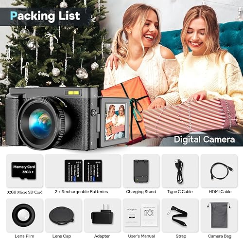 Miniatura 7 de Cámara digital 4K para enfoque automático de fotografía, cámara de vlogging mejorada de 48 MP para YouTube con tarjeta SD, cámara de viaje compacta
