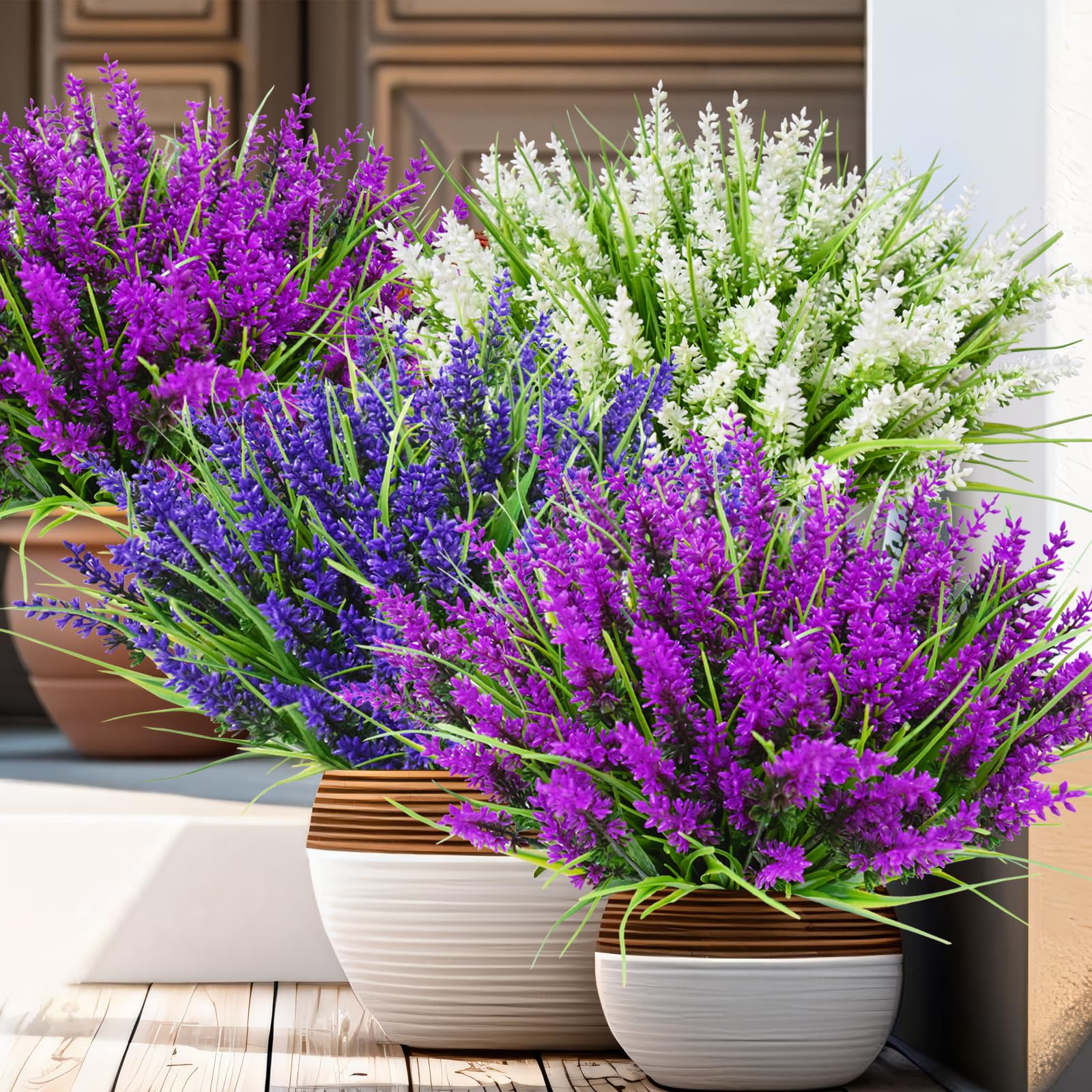 Kinisty 12 Bündel Kunstblumen wie Echt Künstliche Blumen Lavendel Outdoor Wetterfest Balkonpflanzen Frühling Plastikblumen Blumenstrauß für Draußen Balkonkasten Balkon Garten Deko