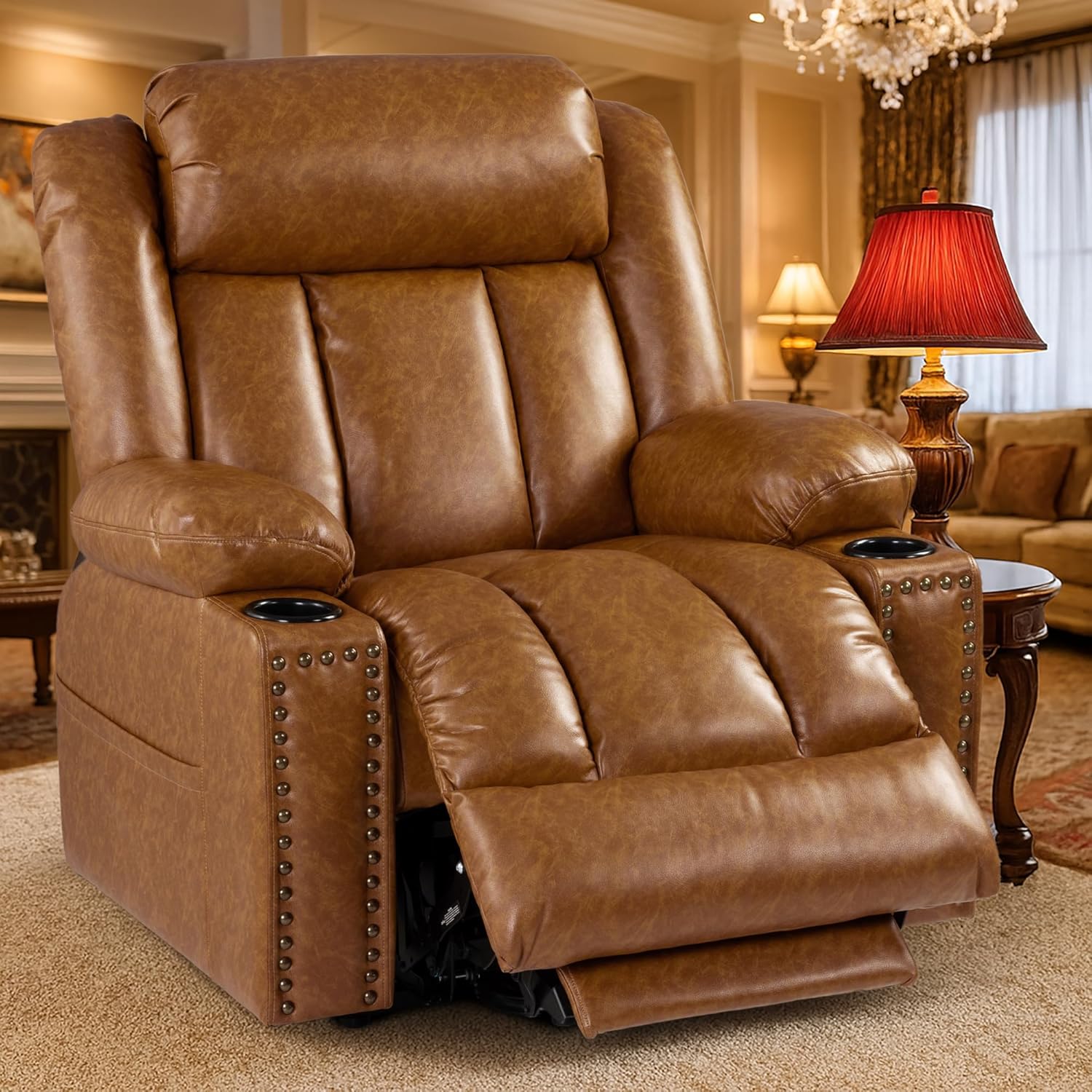 Triple Motor Large Power Lift Recliner Chair for Elderly with Heat and Massage, Lay Flat Lift Chairs for Seniors Infinite Position, Extended Footrest (Dark Brown)