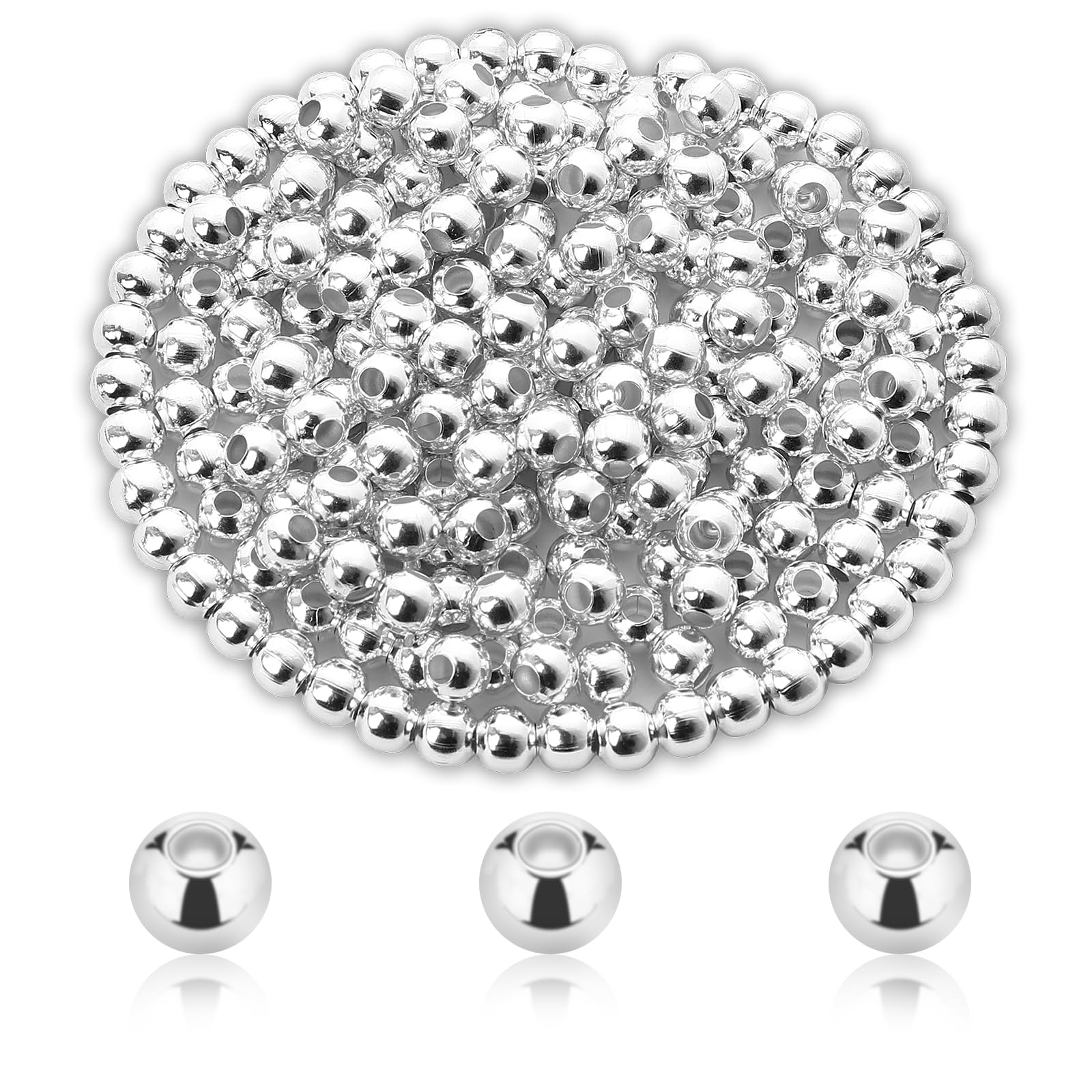 200 Pcs 5mm Silver Beads Metal Spacer Beads for Jewelry Making Smooth Round Spacer Bead for DIY Bracelet Necklace Earring Crafting