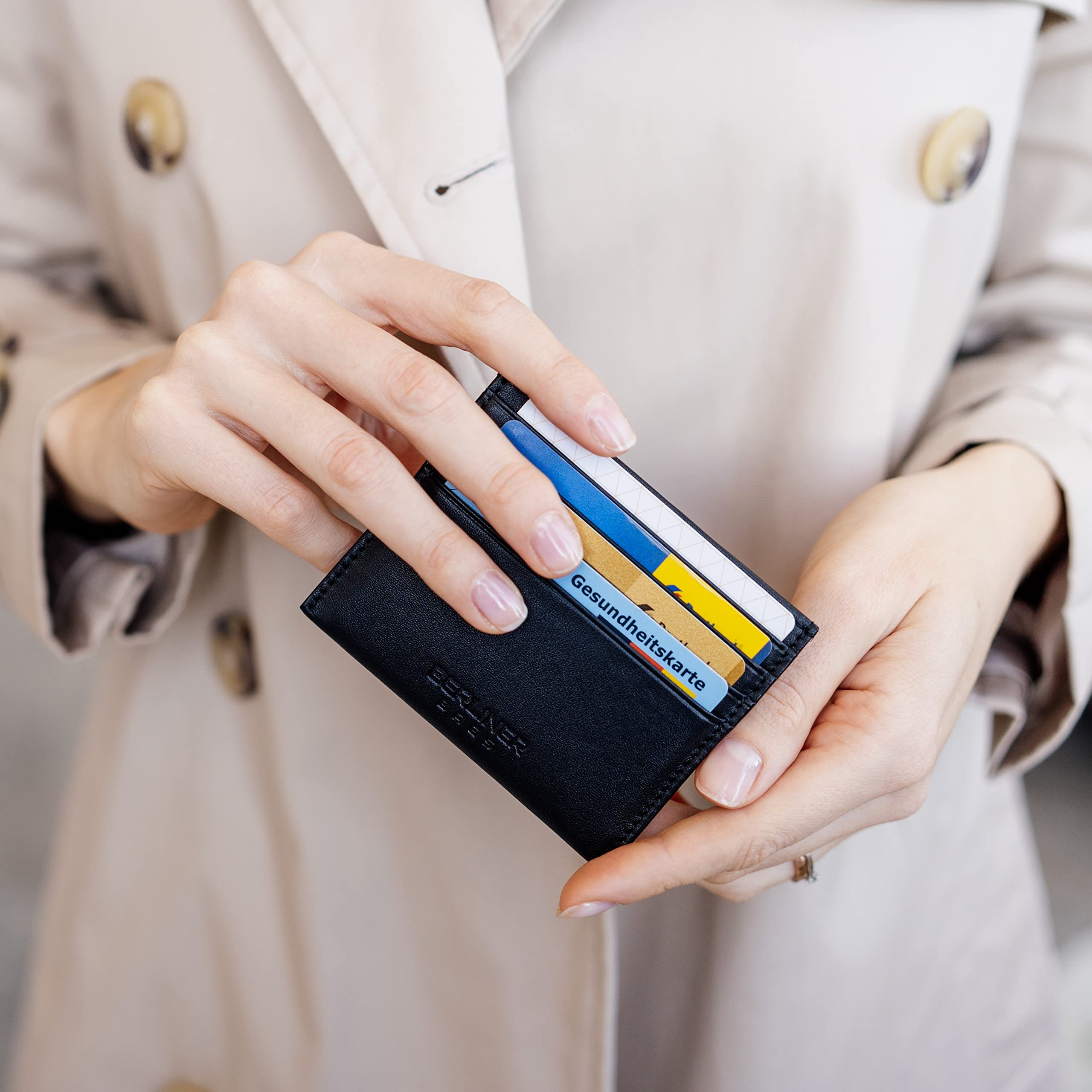 Berliner Bags Porta Carte Pelle Uomo Donna, Portacarte Slim Compatto con Protezione RFID, Porta Tessere 8 Carte – Nero