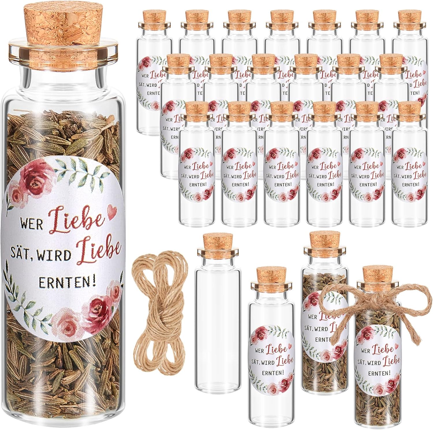 Hestya 30 Set 12 ml Mini Glasflaschen mit Korken für Hochzeit 30 Kleine Reagenzgläser mit Schnur Hestya 30 Set 12 ml Mini Glasflaschen mit Korken für Hochzeit 30 Kleine Reagenzgläser mit Schnur