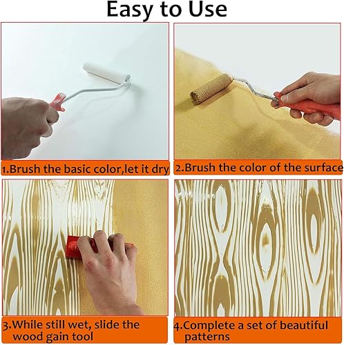 Miniatura 5 de Juego de herramientas de granulado de madera, 6 piezas de 7 pulgadas, rodillo de grano de madera falsa de goma, herramienta de granulado de goma,