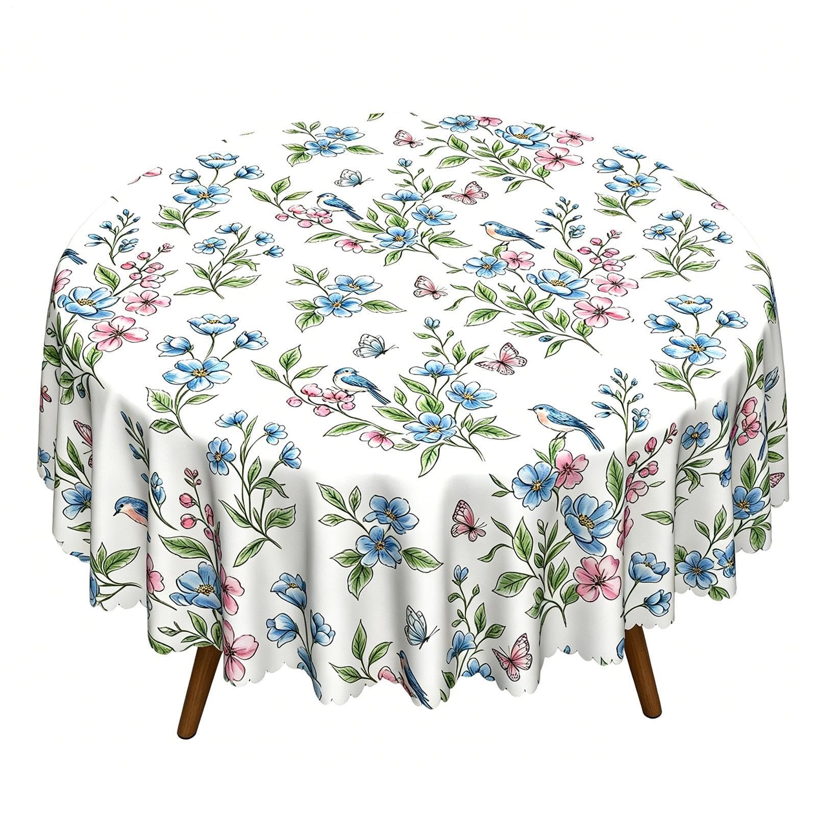 Nappe ronde motif floral tissu lavable style ferme pour cour barbecue fête