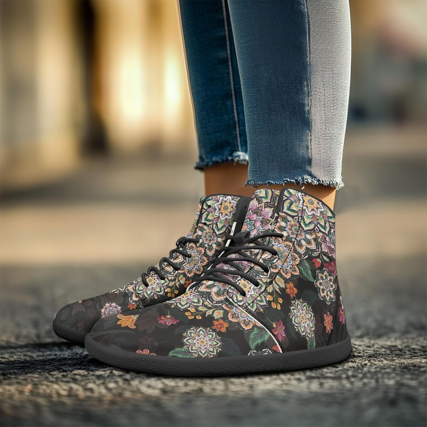 Stylish Print PU Leather High Top Barefoot Sneakers Shoes for Men Women