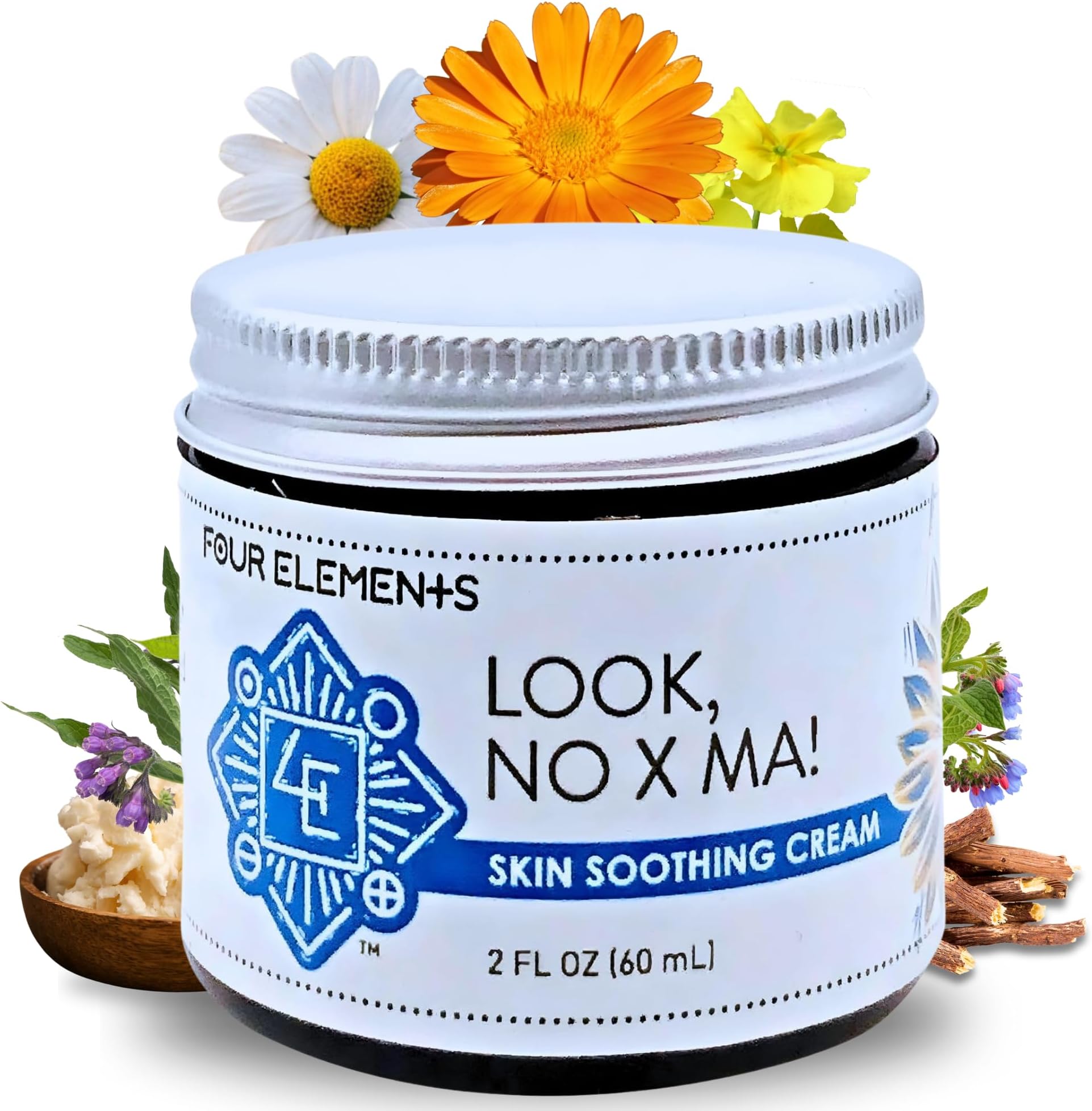 Look NO X MA Skin Soothing Cream 2 OZ | 100% Organic Calendula and Chamomile Infused, Body and Face Moisturizing Cream | Handmade Plant Rich Hydrating Moisturizer for Dry, Irritated, Sensitive Skin