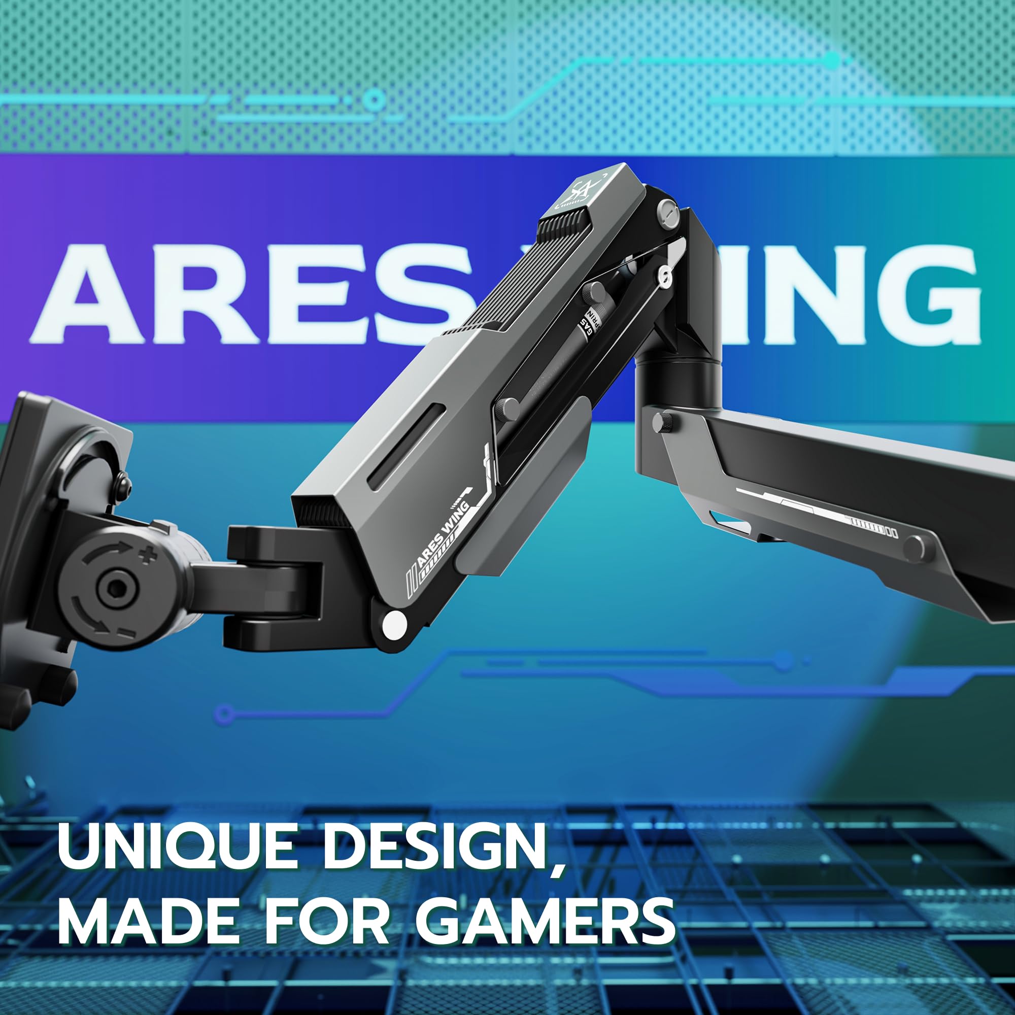 ARES WING Support de Moniteur 2 moniteurs avec Barre, Noir | pour écrans Plats et incurvés de 24 à 57 Pouces, jusqu'à 27/22 kg, Support d'écran réglable en Hauteur, VESA 75/100/200