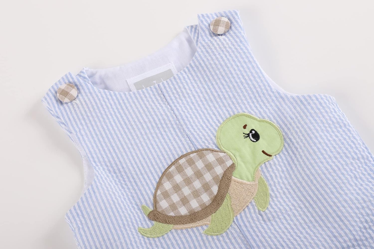 Lil cactus Light Blue Stripe Turtle Applique Shortalls