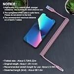 Coiled Lightning Cable Apple Carplay Cord [Apple MFi Certified] Short iPhone Car Charger Cable Pink with Data Sync, Retractable iPhone Charger Cord for iPhone/Pad/Pod, Pink