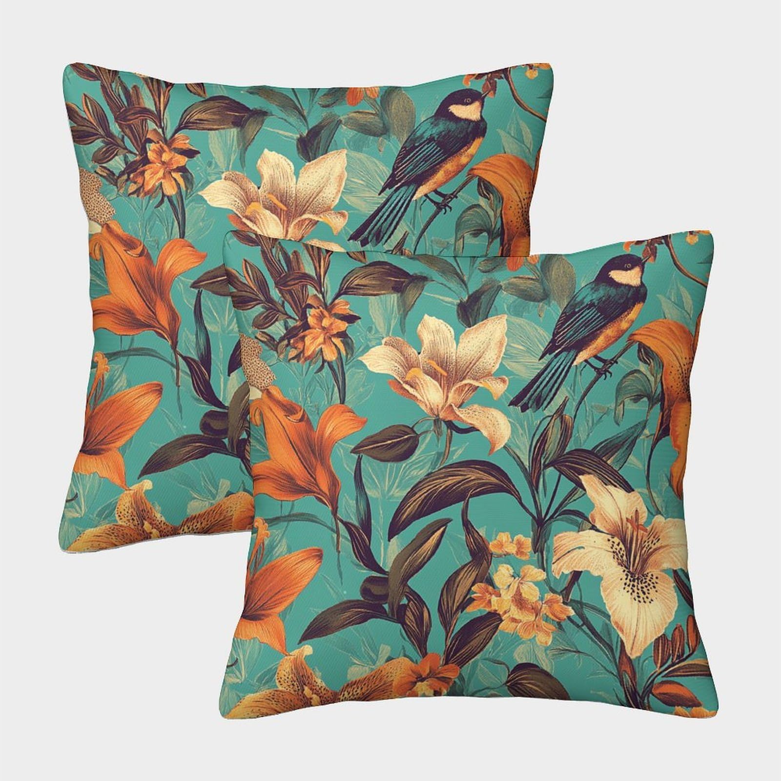 kaiyun 2 Pack Orchids, Lilies And Birds,Exotic Flowers Pillow Case 50x50cm Throw Pillow Case,Modern Decoration Pattern for Terrace Sofa Bedroom Indoor Outdoor Party