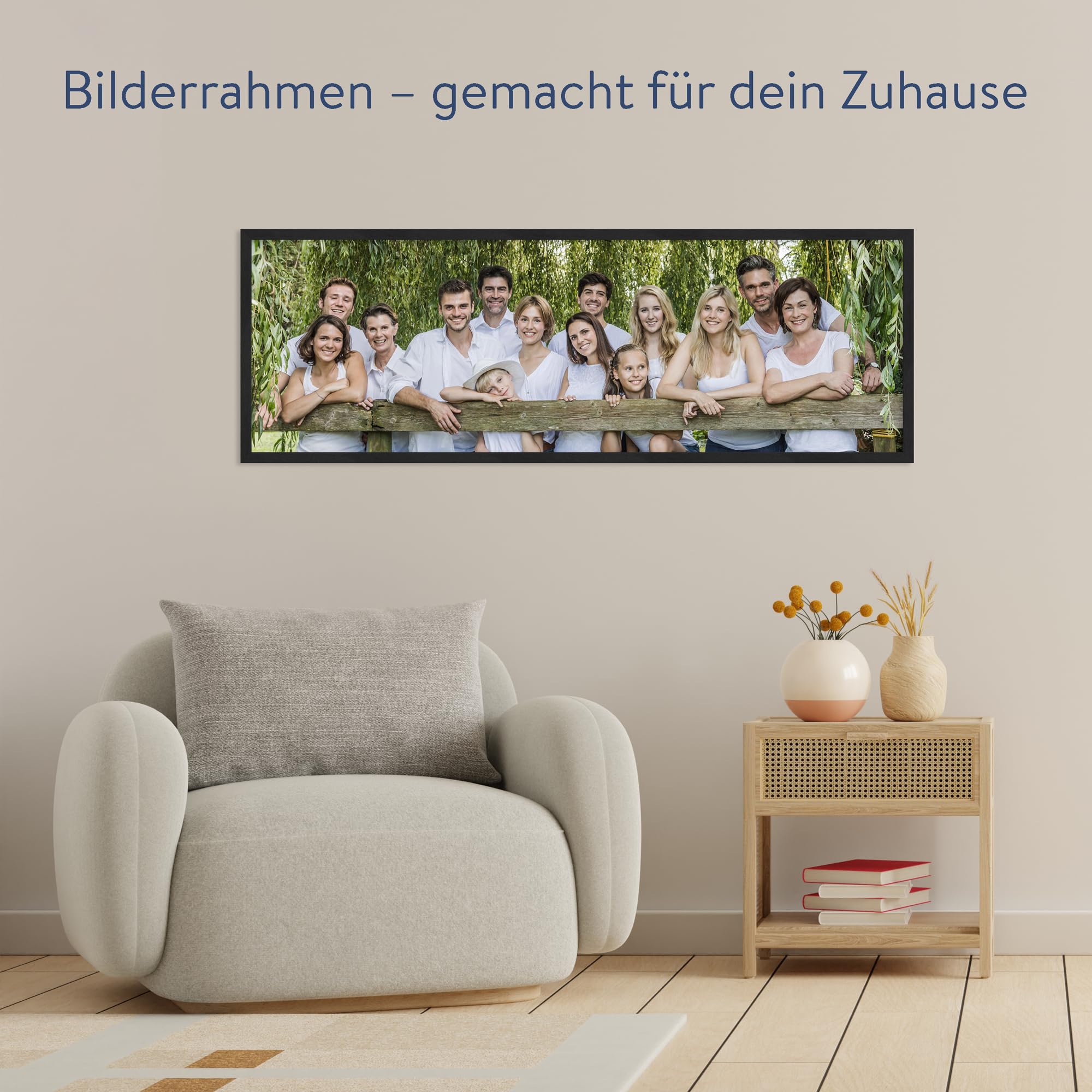 WANDStyle Bilderrahmen 30x90 Schwarz, moderner Bilderrahmen Holz 30x90 cm | Hochwertiger Holzbilderrahmen, Posterrahmen zum Aufhängen, Rahmen 90x30 cm, Fotorahmen H950 - Made in Germany