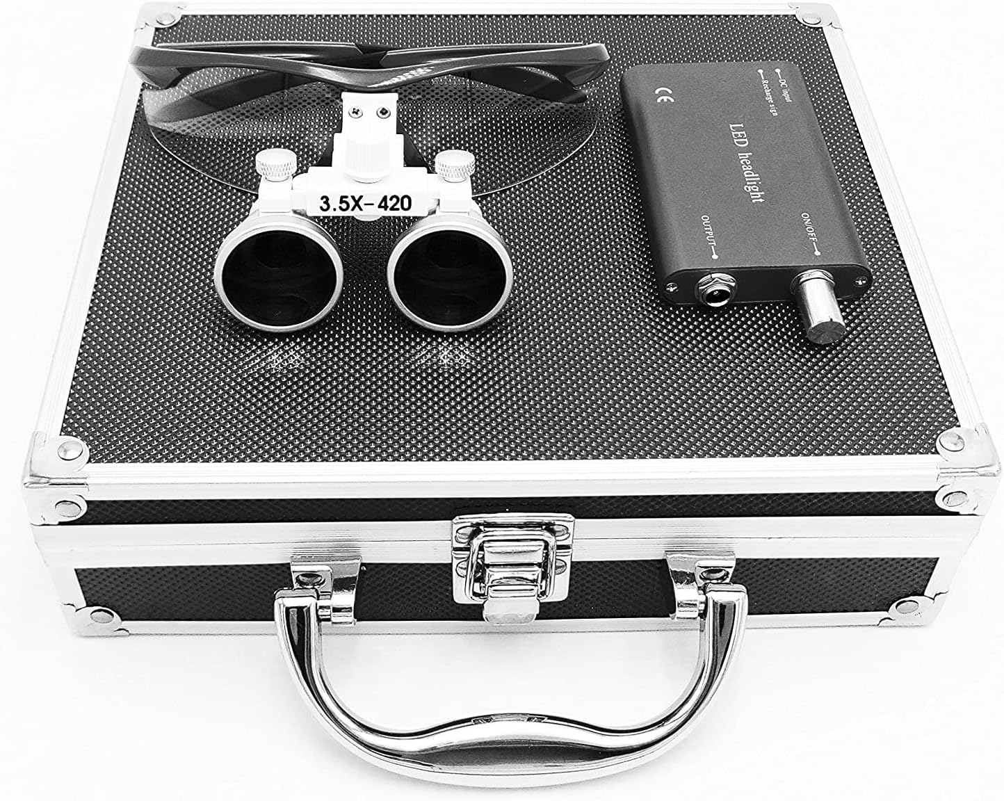 3.5X 420mm Loupes manifying Glasses Head Lamp with Aluminum Black